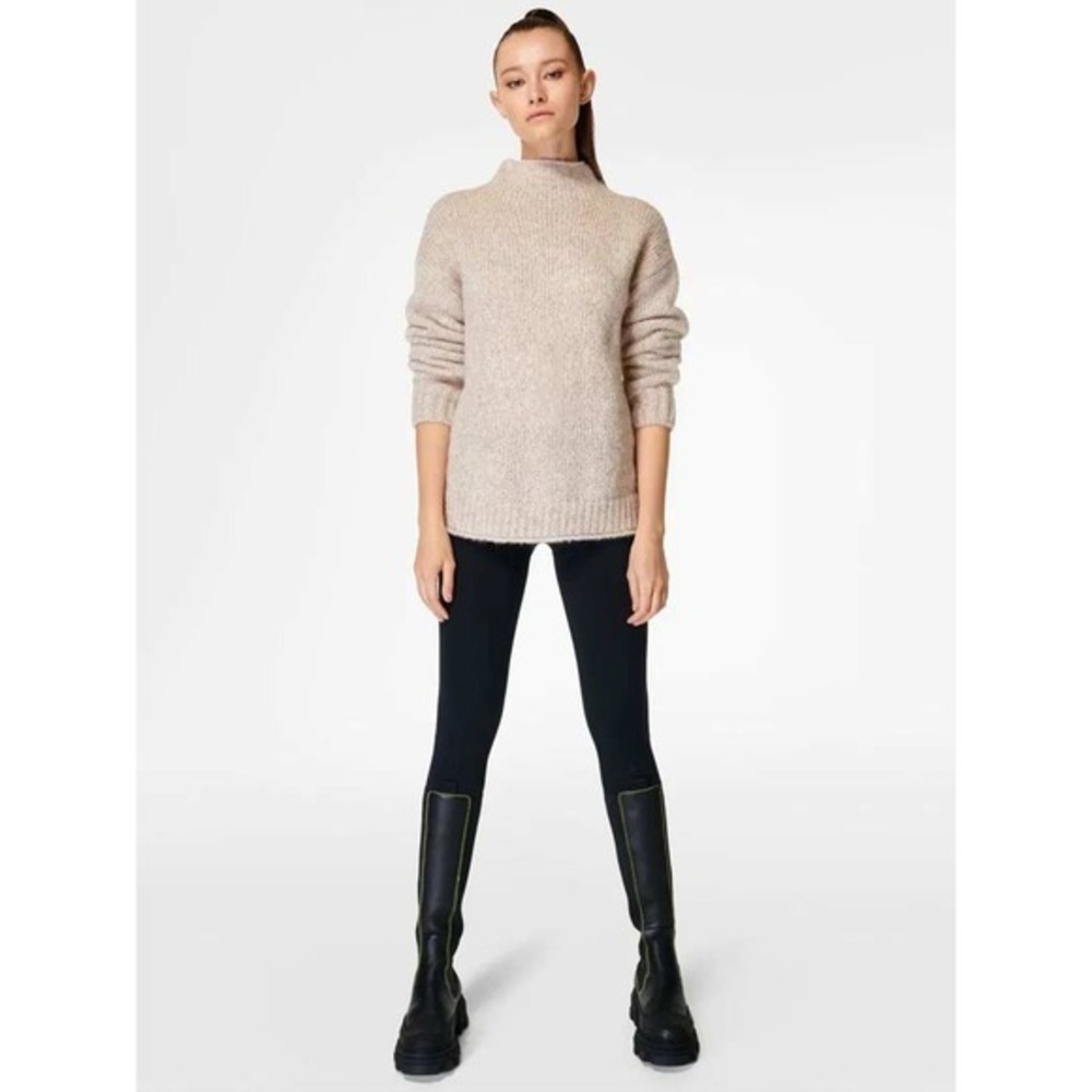 Sweaty Betty Brushed Boucle Funnel Neck Sweater Oatmeal Beige Knit XXL US 14 - Picture 8 of 8